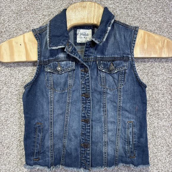 Mudd Jackets & Blazers - Mudd Vest Womens Medium Blue Denim Button Front Frayed Hem Pockets Collared